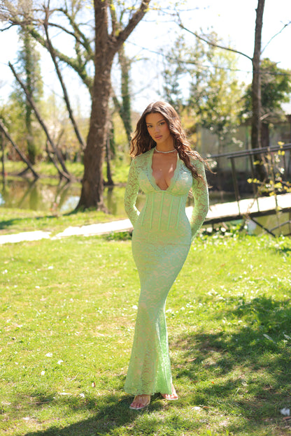 Celine Lace Dress in Pistachio