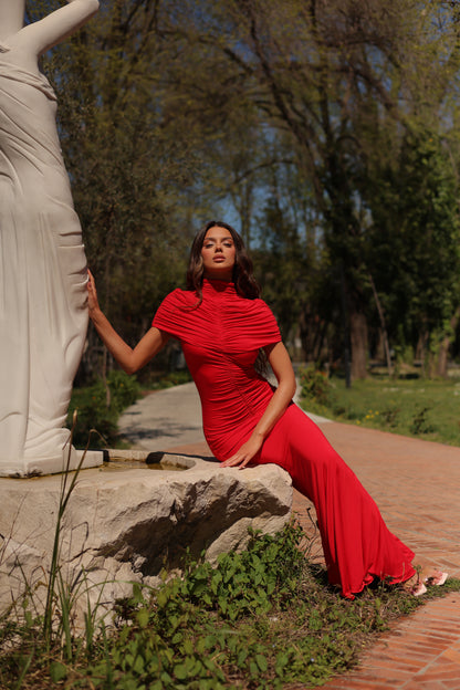 Carolina Maxi Ruched Dress in Red