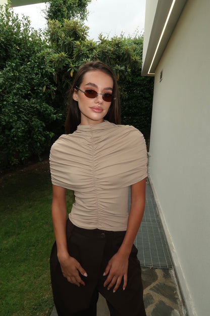 Carolina Ruched Top in Beige