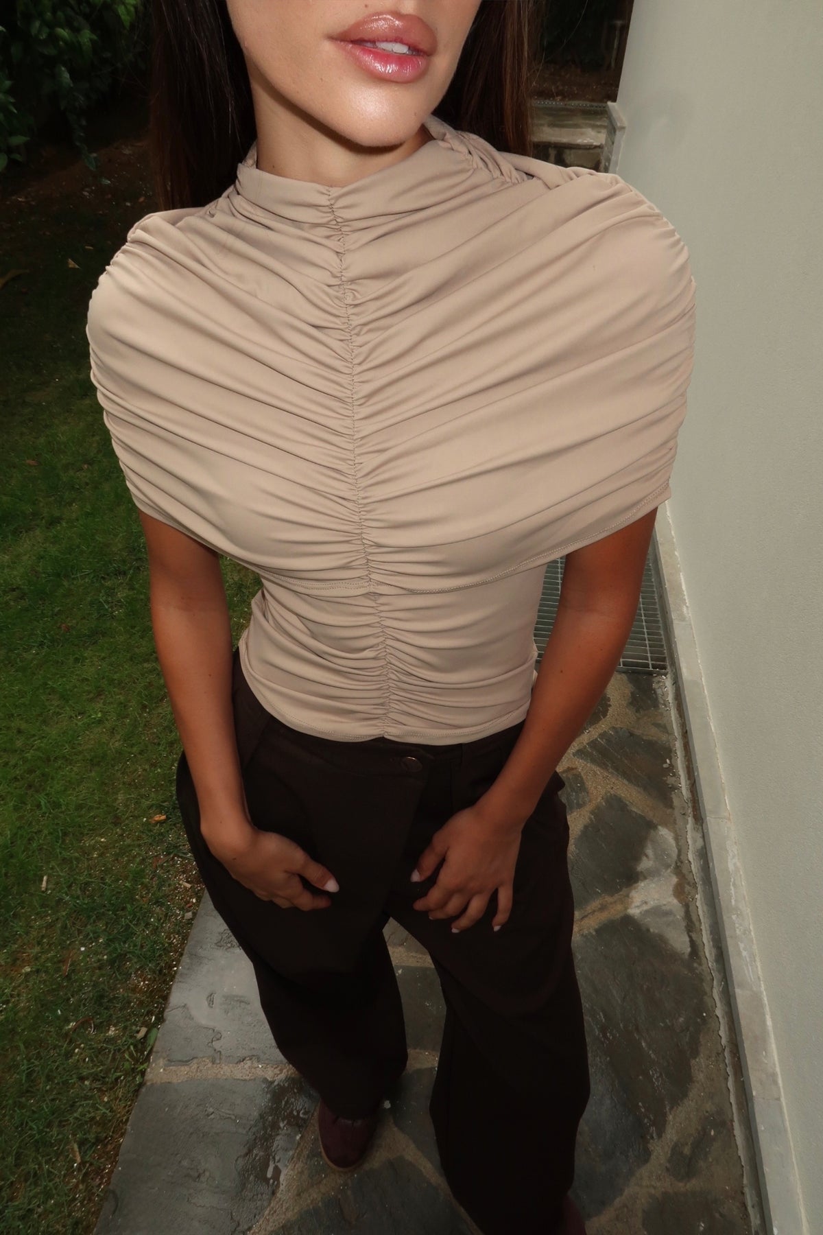 Carolina Ruched Top in Beige