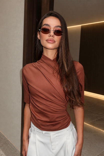 Gia Crossover Top Brown