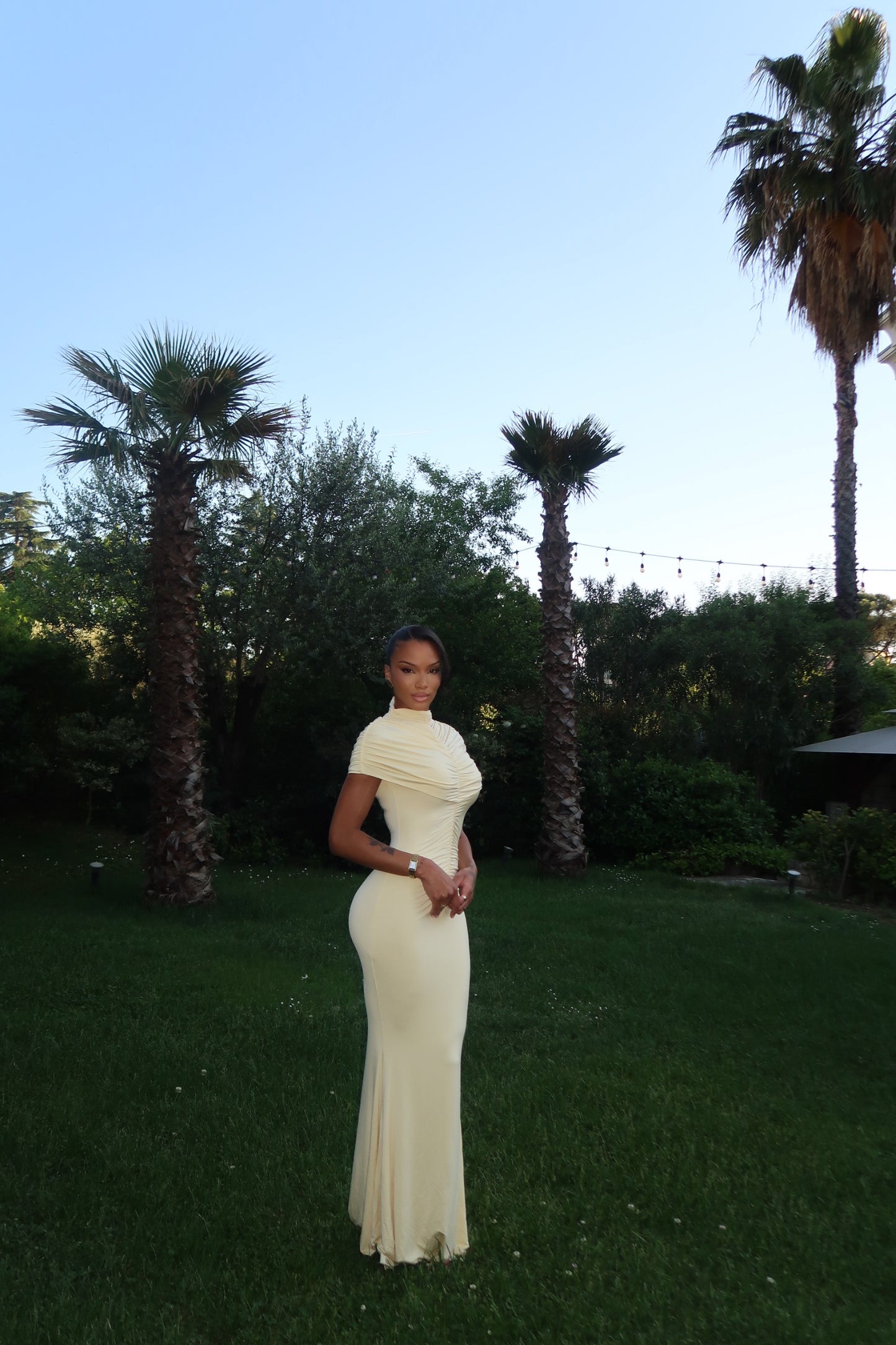 Carolina Maxi Ruched Dress in Butter