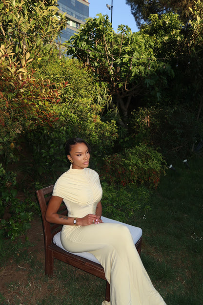 Carolina Maxi Ruched Dress in Butter